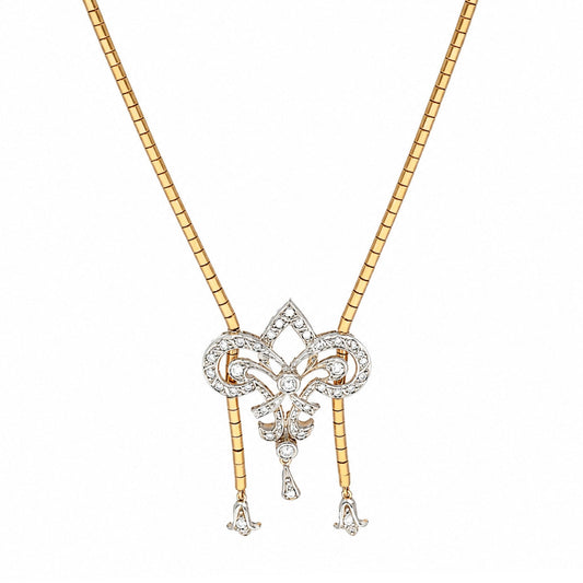 Fio em Ouro Amarelo 19kl com Adorno em Ouro Branco 19kl e Zircónias (41.9cm) - Loja do Ouro