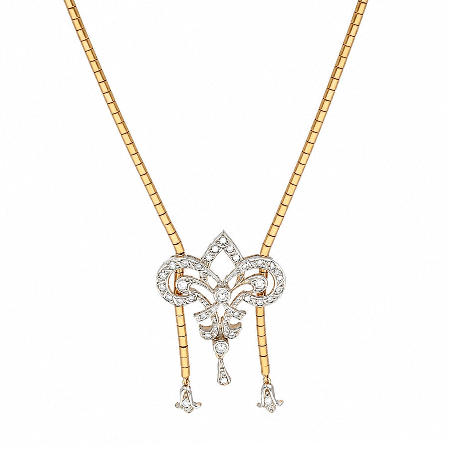Fio em Ouro Amarelo 19kl com Adorno em Ouro Branco 19kl e Zircónias (41.9cm) - Loja do Ouro