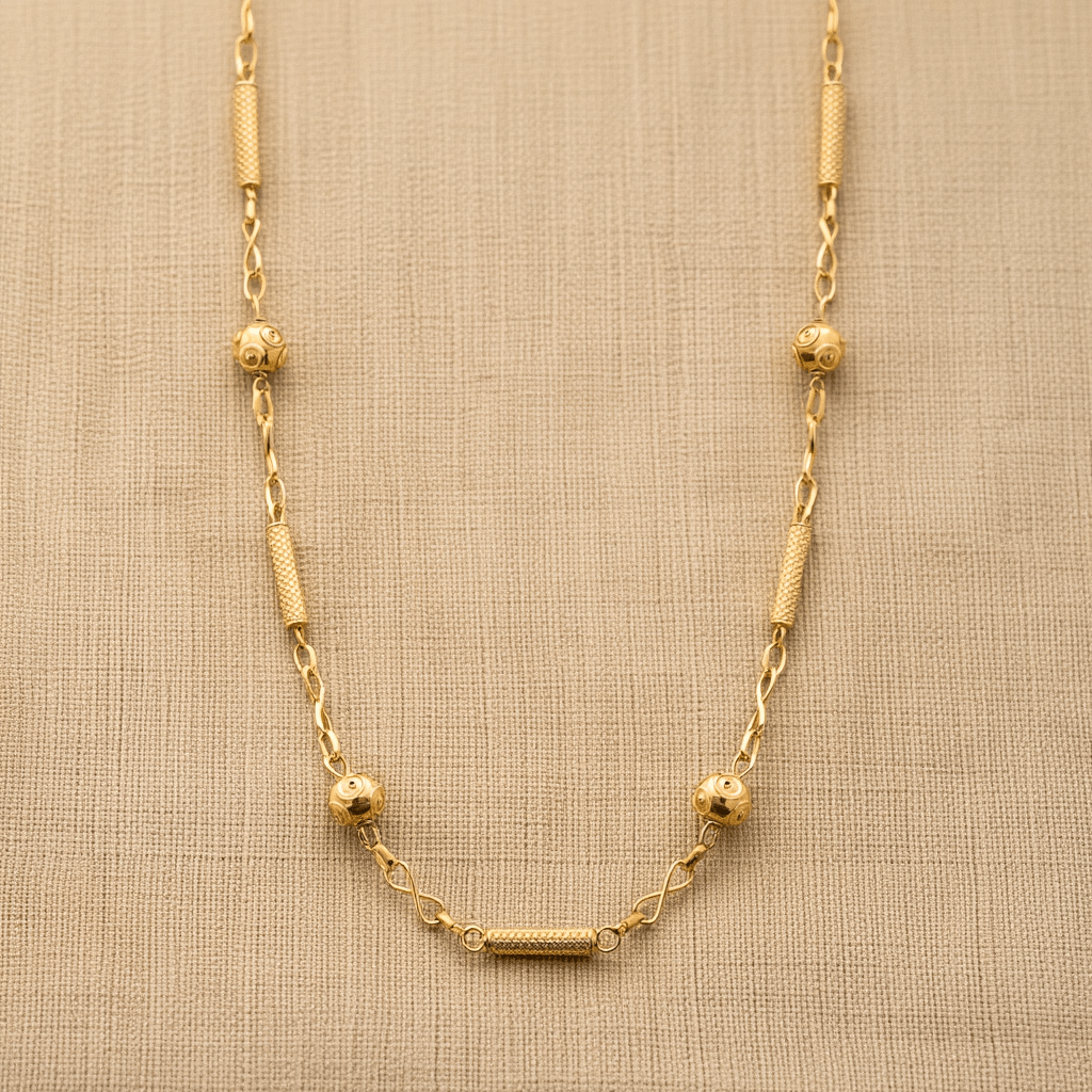 Hilo de oro con cuentas y tubos de Viana (47 cm) - Gold Store Premium