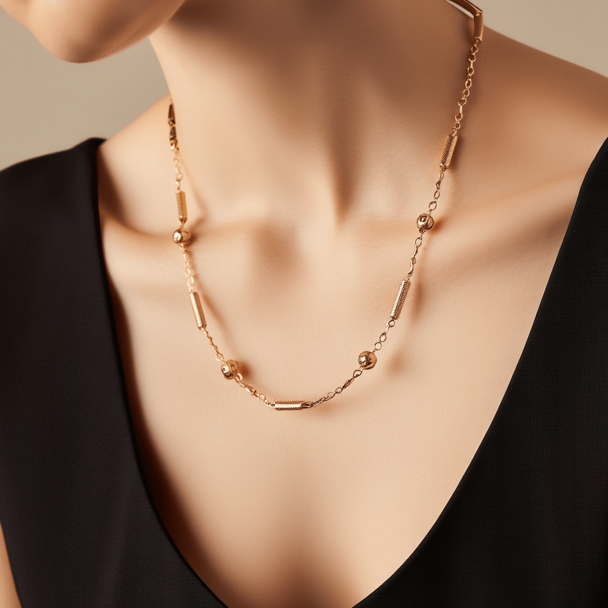 Hilo de oro con cuentas y tubos de Viana (47 cm) - Gold Store Premium