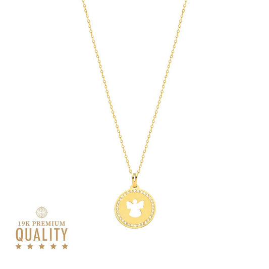 Fio em Ouro com Medalha Anjo cravejada de Zircónias - Loja do Ouro