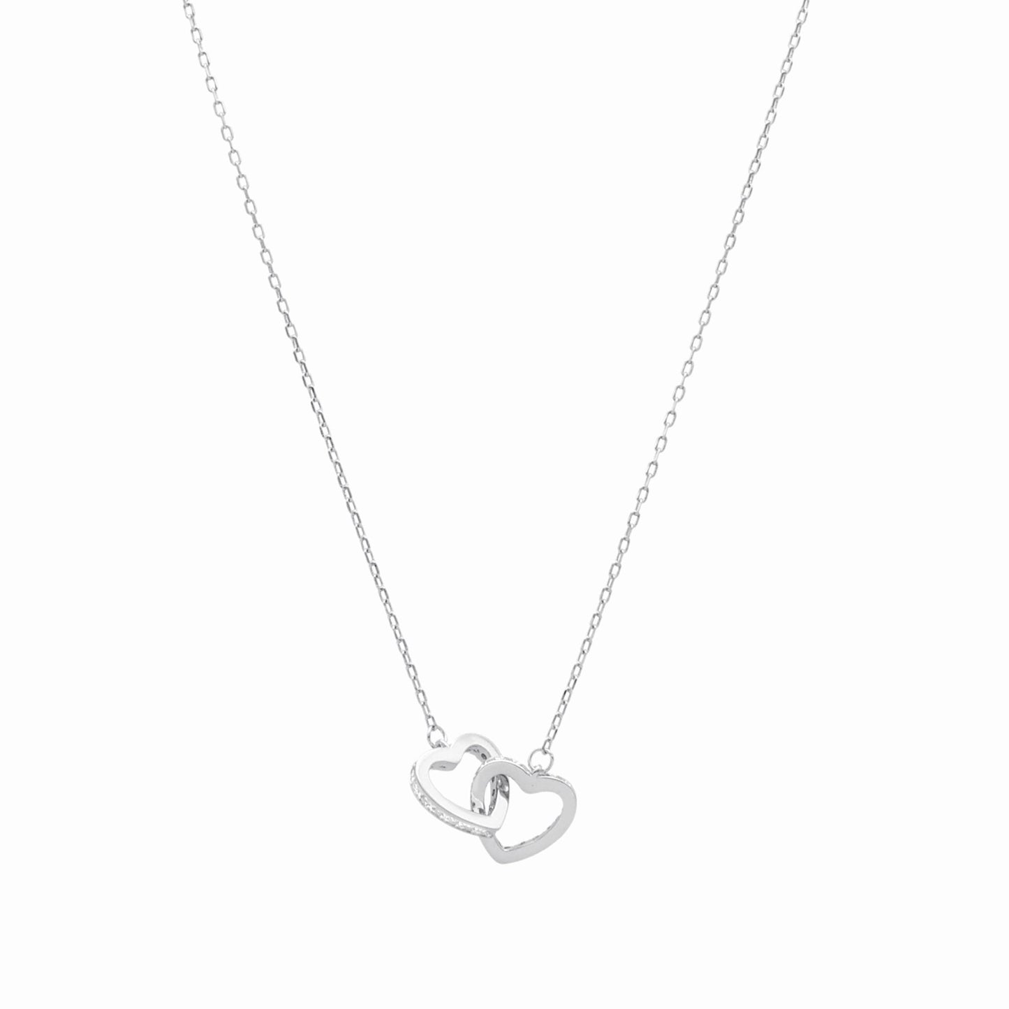 Fio em Prata com Corações Entrelaçados cravejados de Zircónias (40cm) - Loja do Ouro