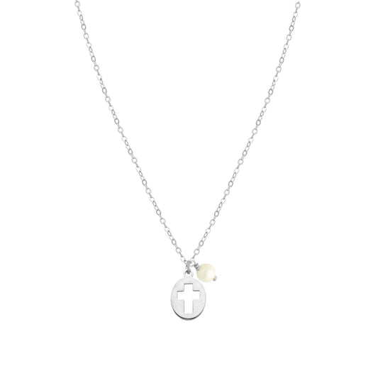 Fio em Prata com Cruz e Pérola - Loja do Ouro