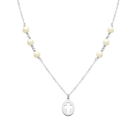 Fio em Prata com Cruz e Pérolas - Loja do Ouro