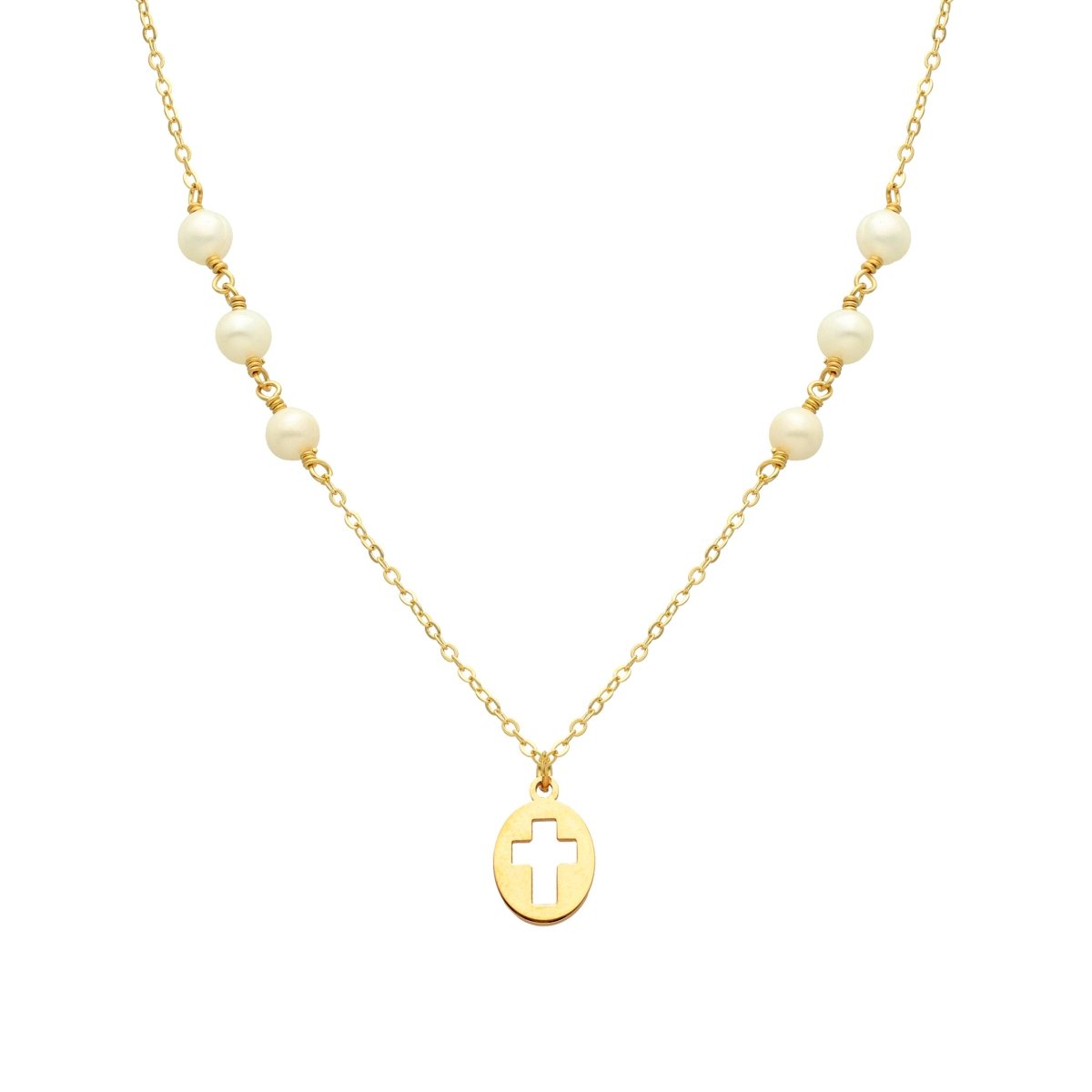 Fio em Prata com Cruz e Pérolas - Loja do Ouro