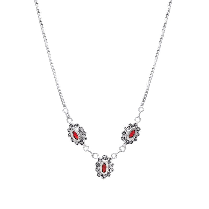 Fio em Prata com Pedras Vermelhas e Marcassites - Loja do Ouro