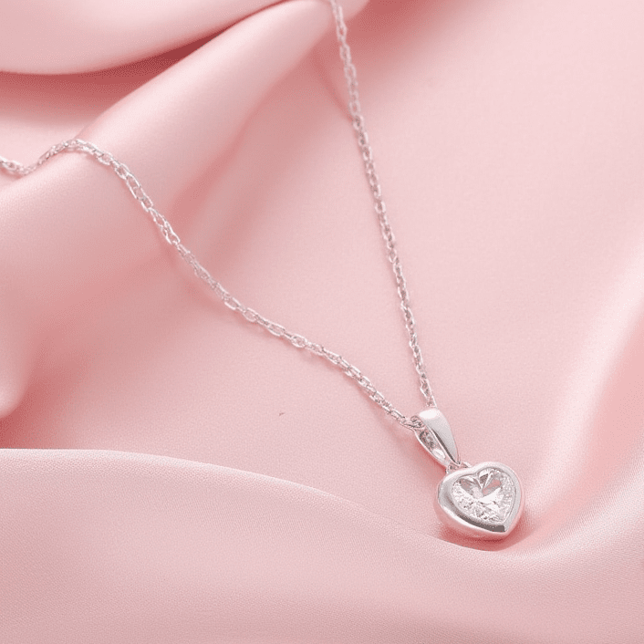 Cadena de plata con zircón de corazón (45cm) - Gold Store Premium