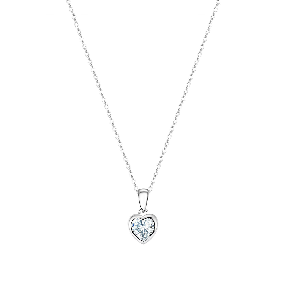 Cadena de plata con zircón de corazón (45cm) - Gold Store Premium