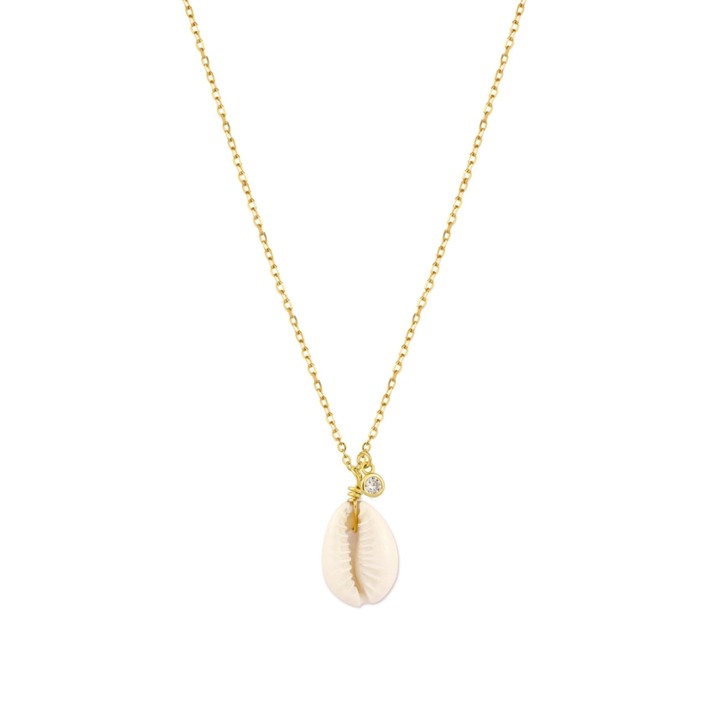 Fio em Prata Dourada com Buzio Branco e Zirconia - Loja do Ouro