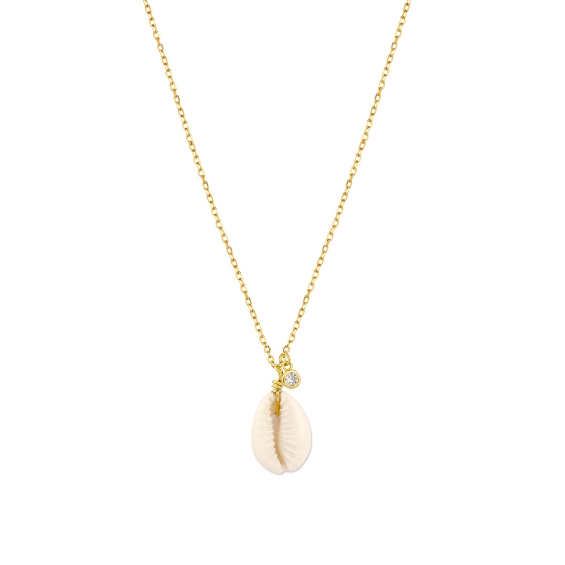 Fio em Prata Dourada com Buzio Branco e Zirconia - Loja do Ouro