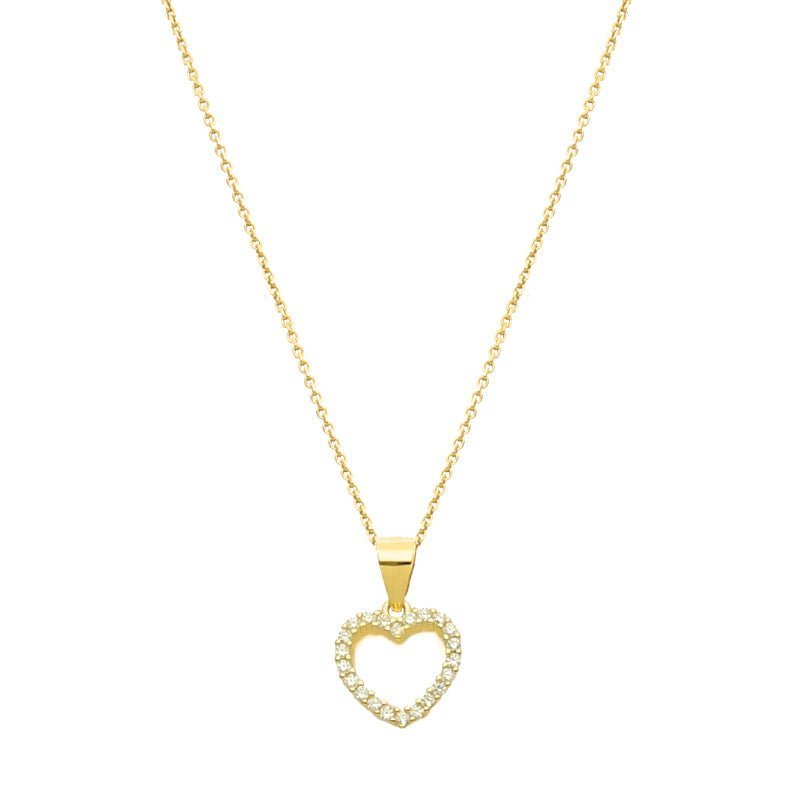 Fio em Prata Dourada com Coração cravejado de Zircónias - Loja do Ouro