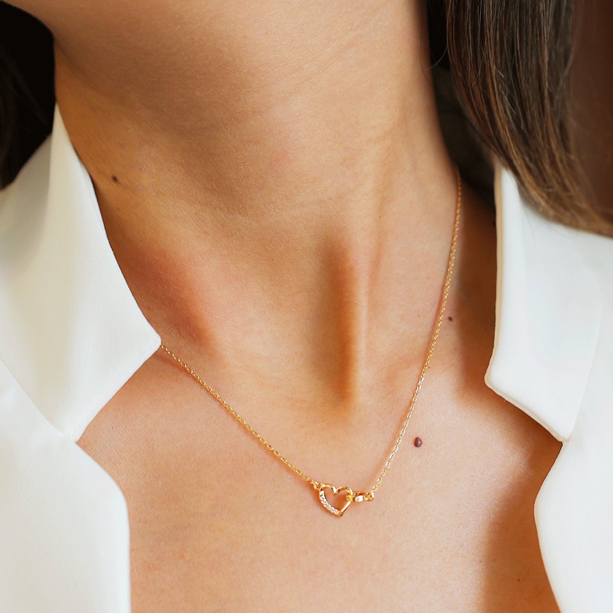 Fio em Prata Dourada com Coração cravejado de Zircónias (40cm) - Loja do Ouro