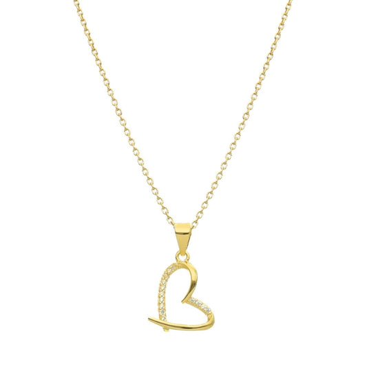 Silver Necklace with Stylized Heart and Zirconias