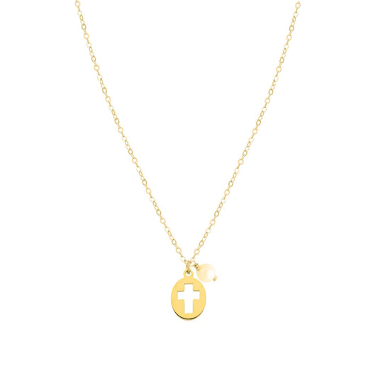 Fio em Prata Dourada com Cruz e Pérola - Loja do Ouro