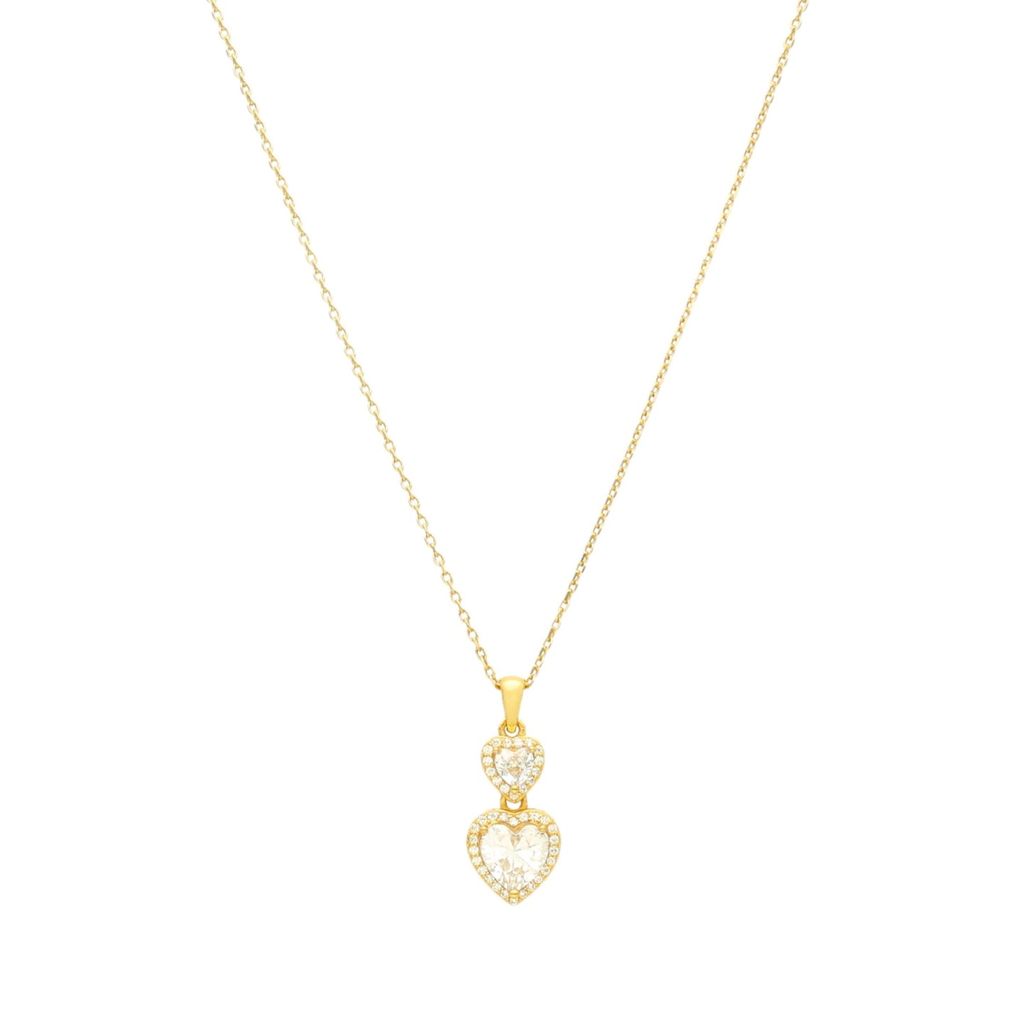 Fio em Prata Dourada com Dois Zircões Coração - Loja do Ouro