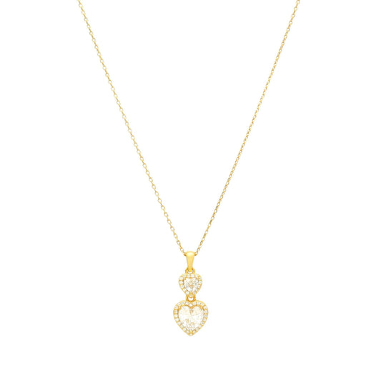 Fio em Prata Dourada com Dois Zircões Coração - Loja do Ouro