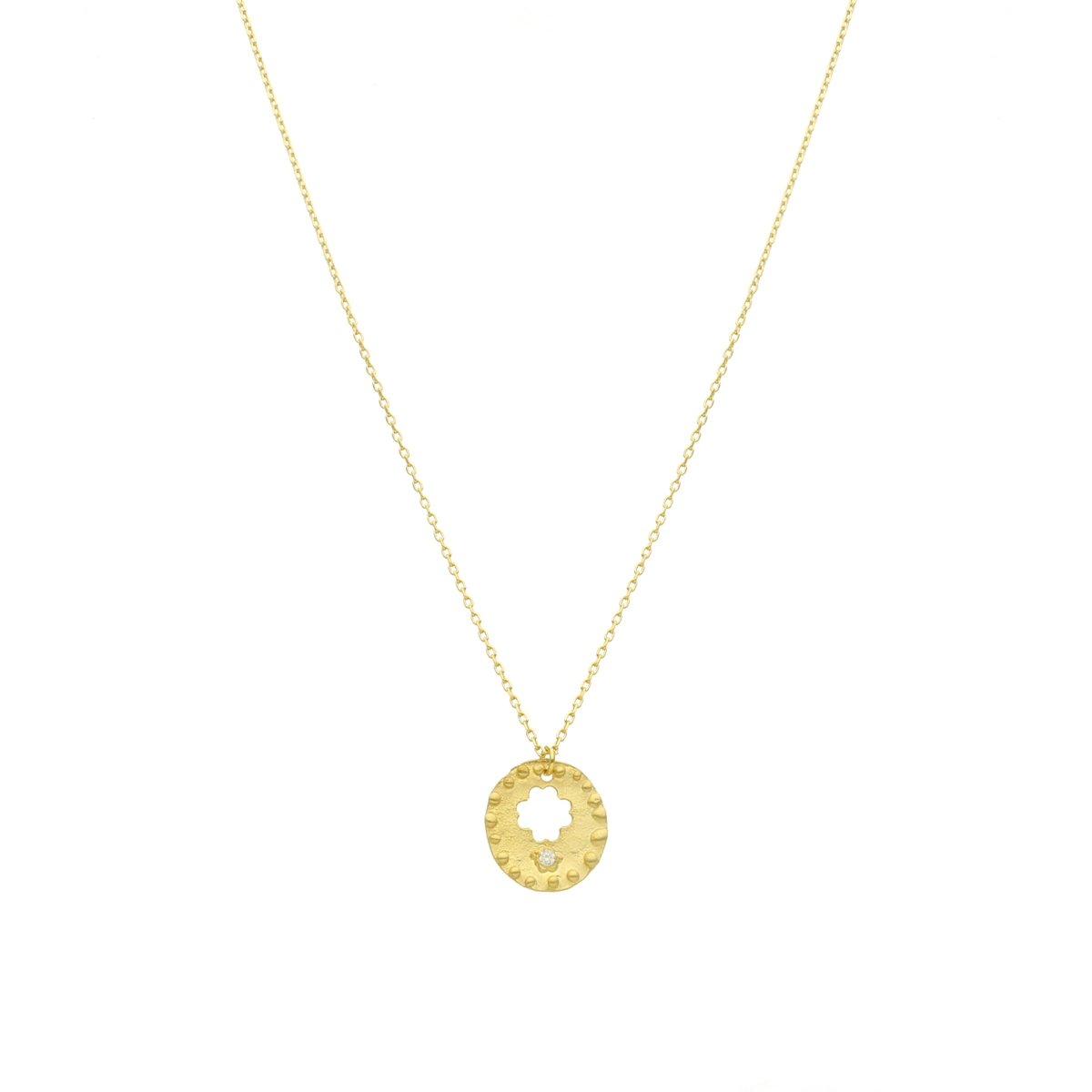 Fio em Prata Dourada com Trevo e Zircónia - Loja do Ouro