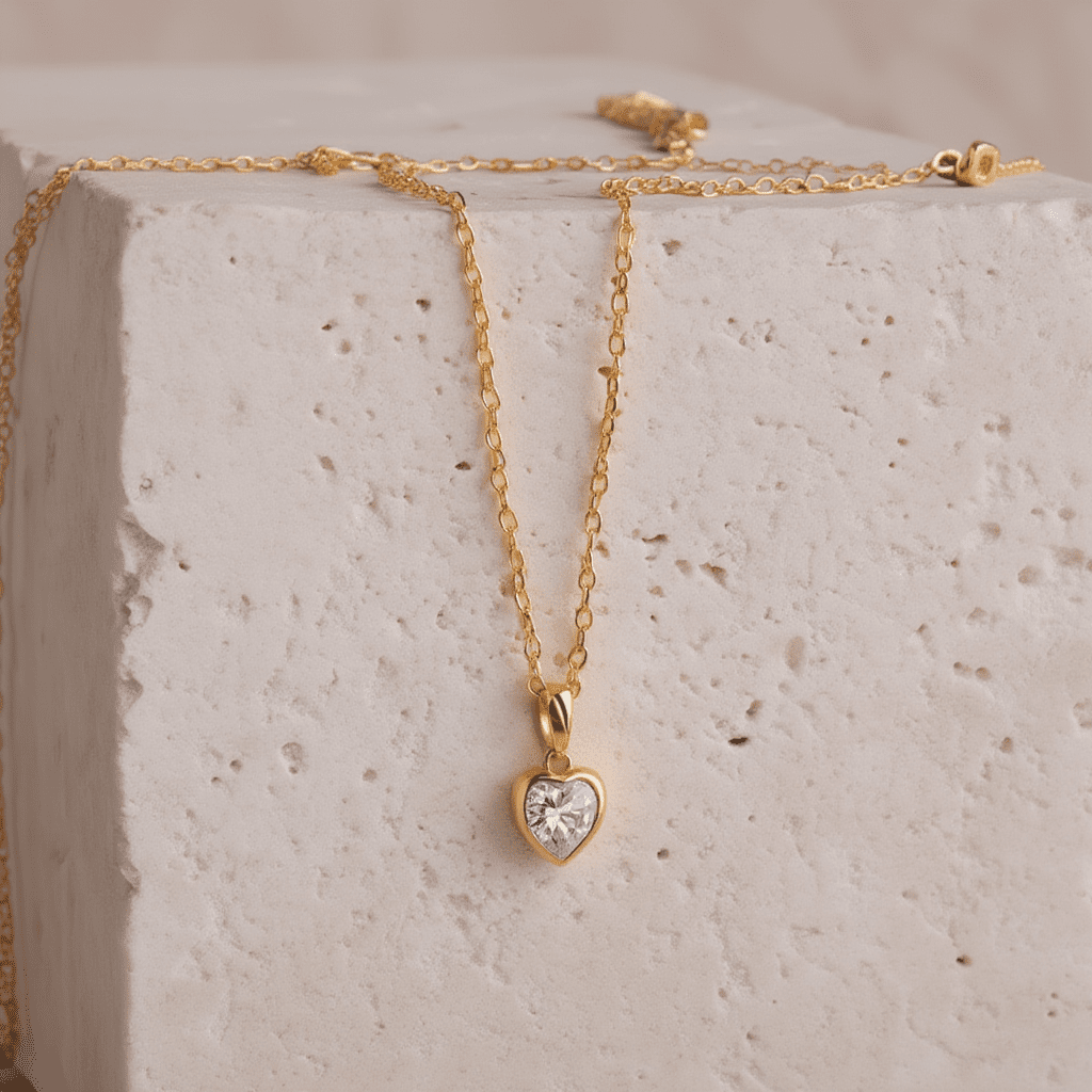 Fio em Prata Dourada com Zircão Coração (45cm) - Loja do Ouro