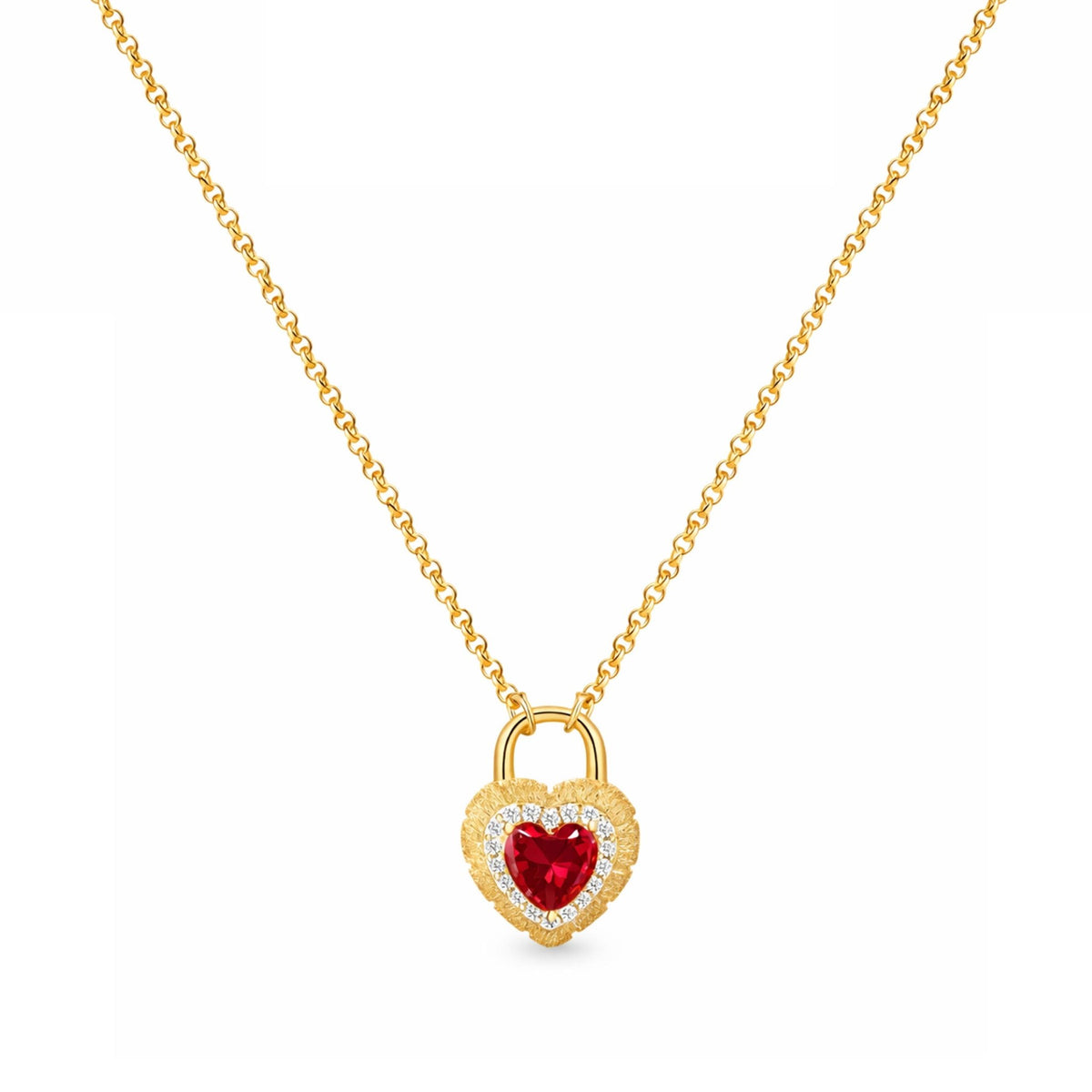 Cadena de plata chapada en oro con zircón de corazón y circonias - Gold Store Premium