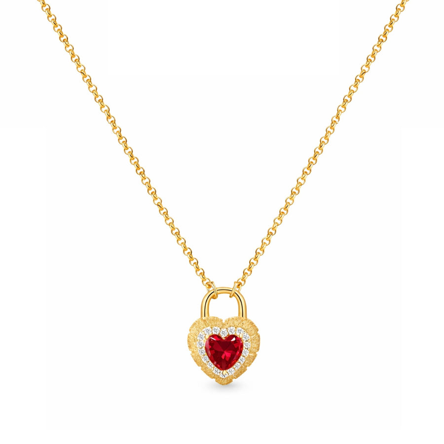 Cadena de plata chapada en oro con zircón de corazón y circonias - Gold Store Premium