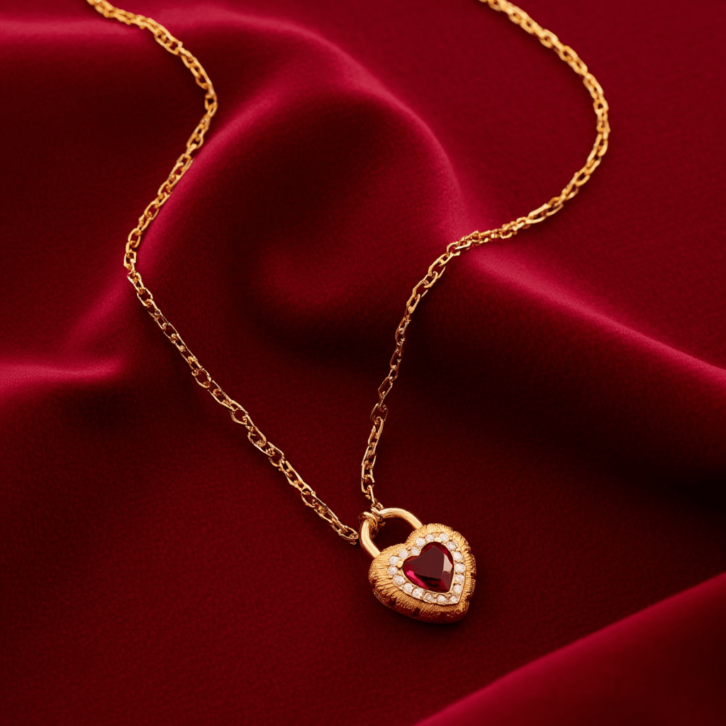 Cadena de plata chapada en oro con zircón de corazón y circonias - Gold Store Premium