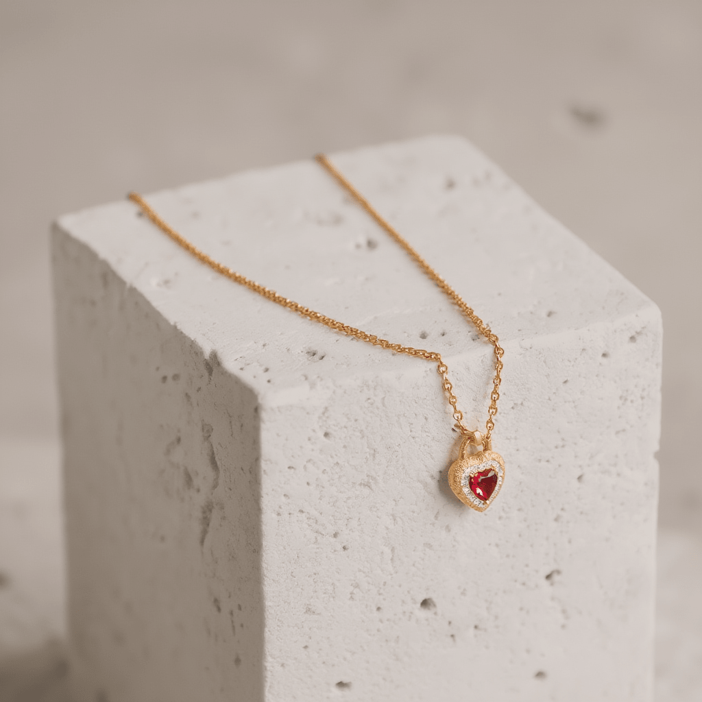 Fio em Prata Dourada com Zircão Coração e Zircónias - Loja do Ouro