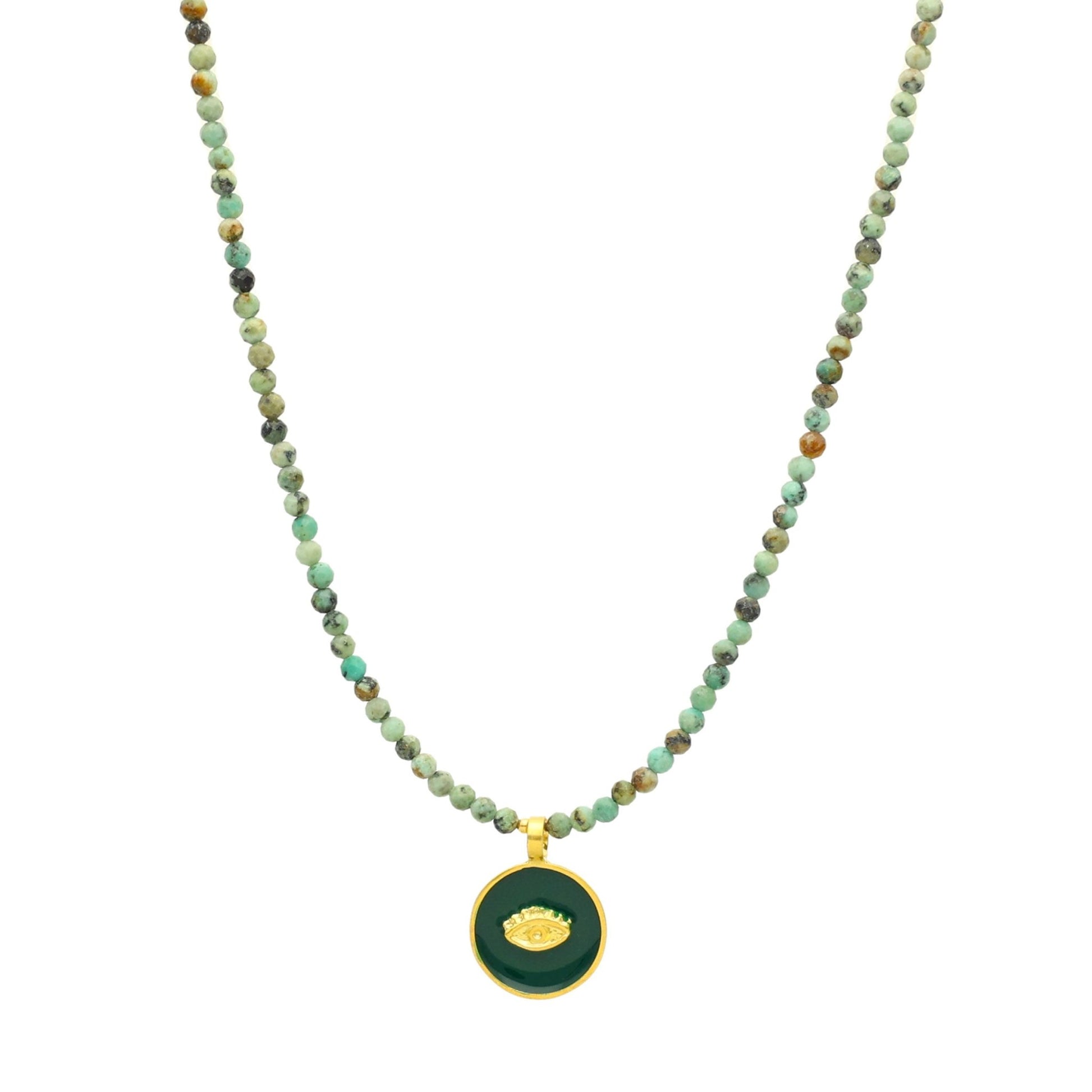 Fio Indie em Prata com Contas Verdes e Pendente (40cm) - Loja do Ouro