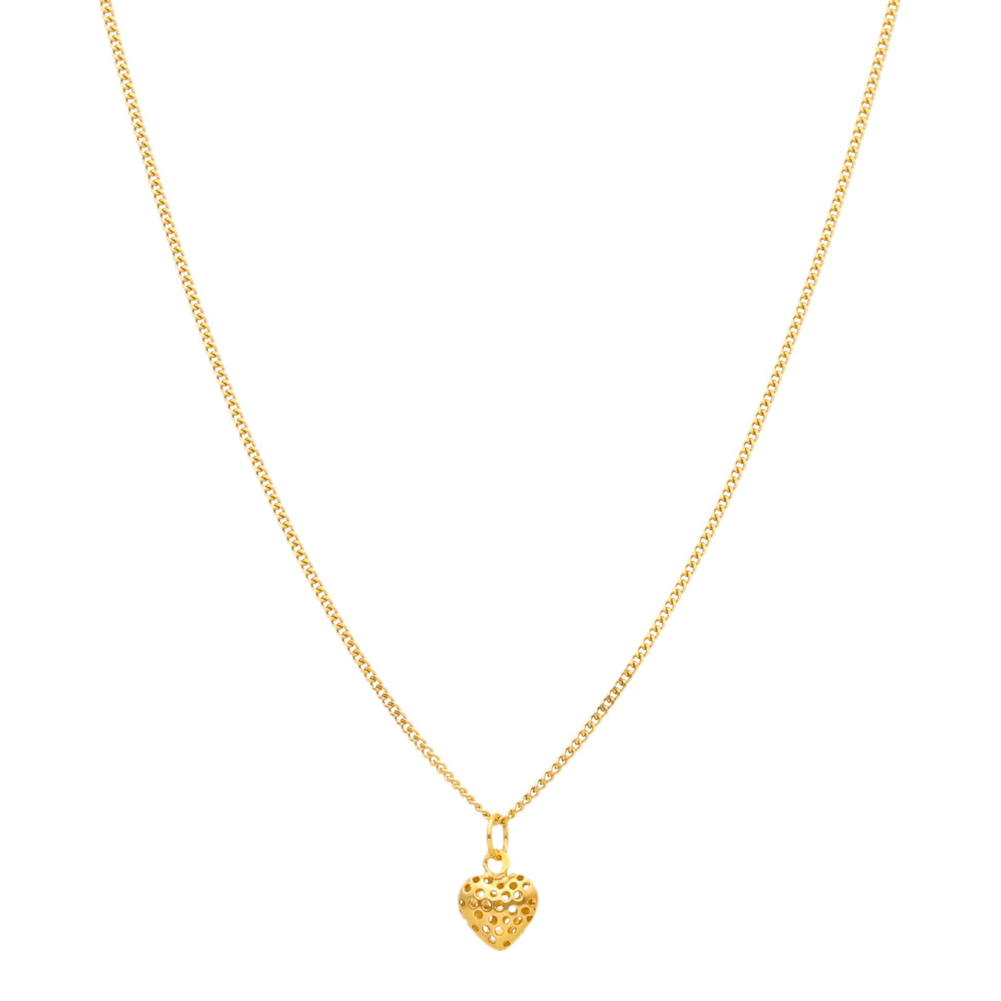 Fio Malha Barbela em Ouro 19kl com Coração Perfurado (49.5cm) - Loja do Ouro