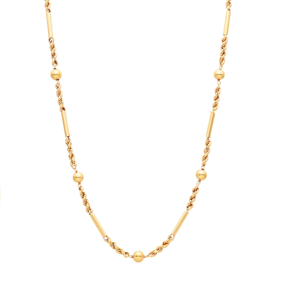 Cuerda de malla metálica con vigas y esferas en oro de 19kl (42cm) - Gold Store Premium