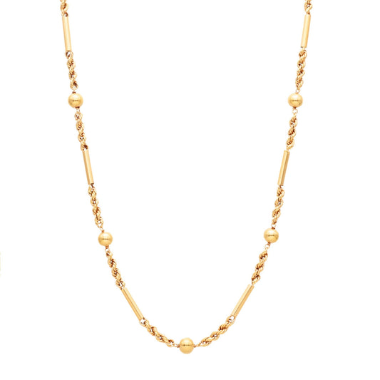 Fio Malha Corda com Traves e Esferas em Ouro 19kl (42cm) - Loja do Ouro