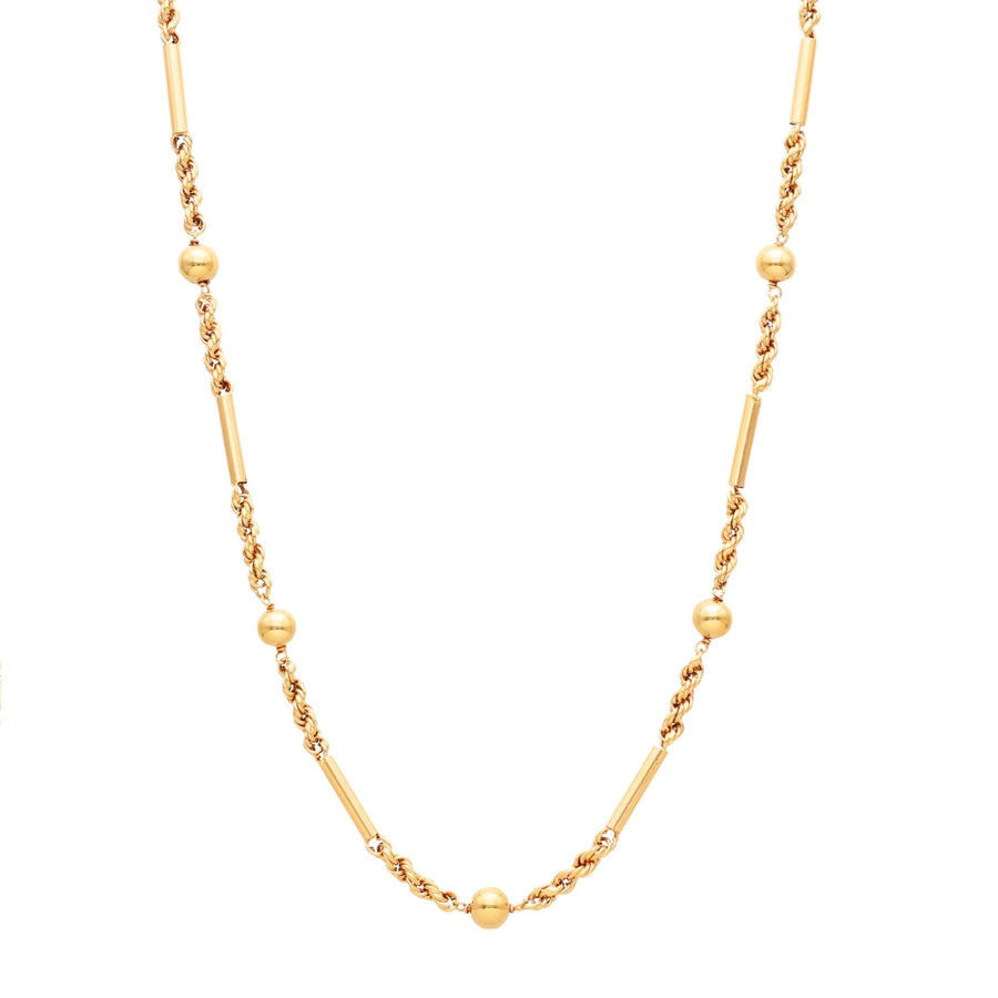 Cuerda de malla metálica con vigas y esferas en oro de 19kl (42cm) - Gold Store Premium