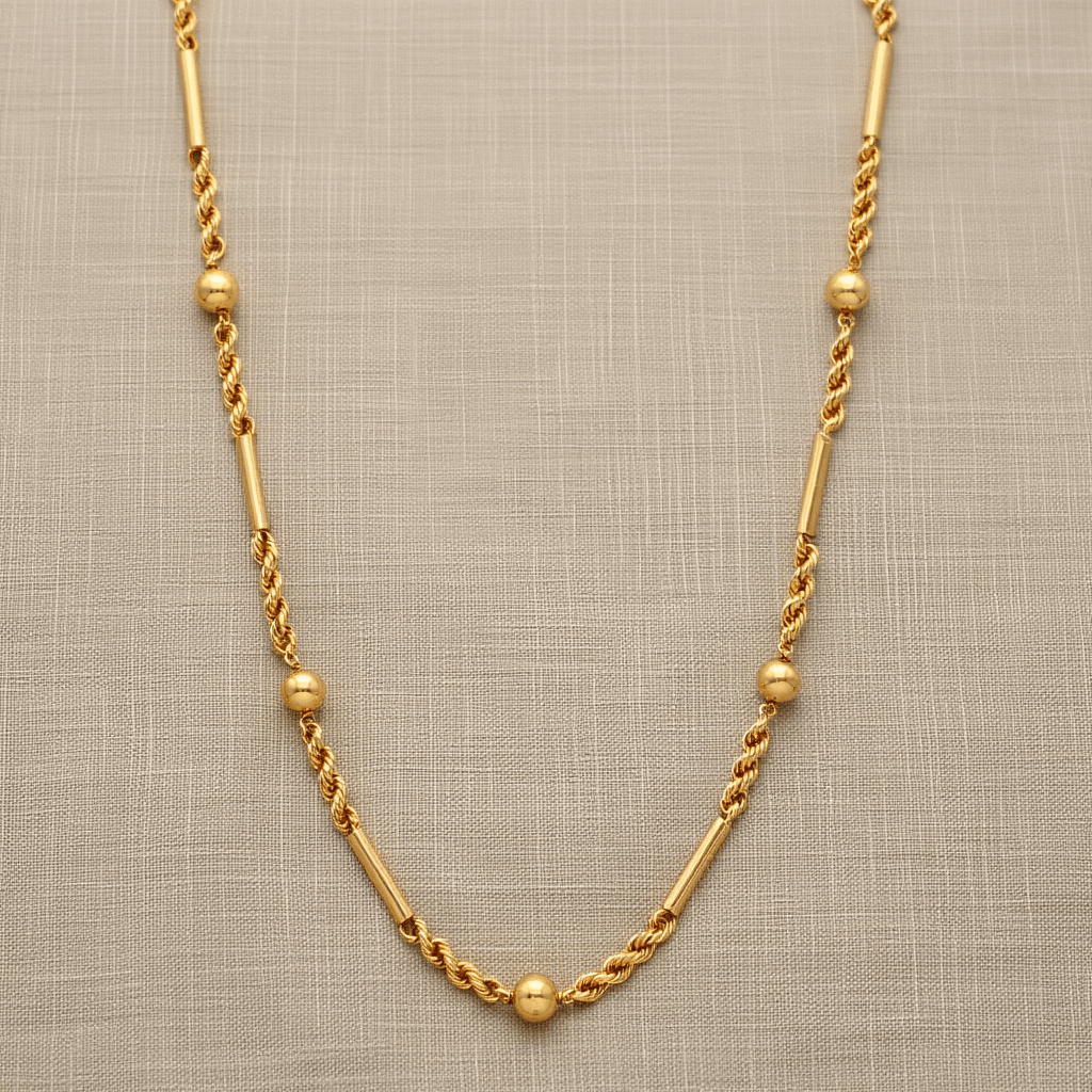 Cuerda de malla metálica con vigas y esferas en oro de 19kl (42cm) - Gold Store Premium