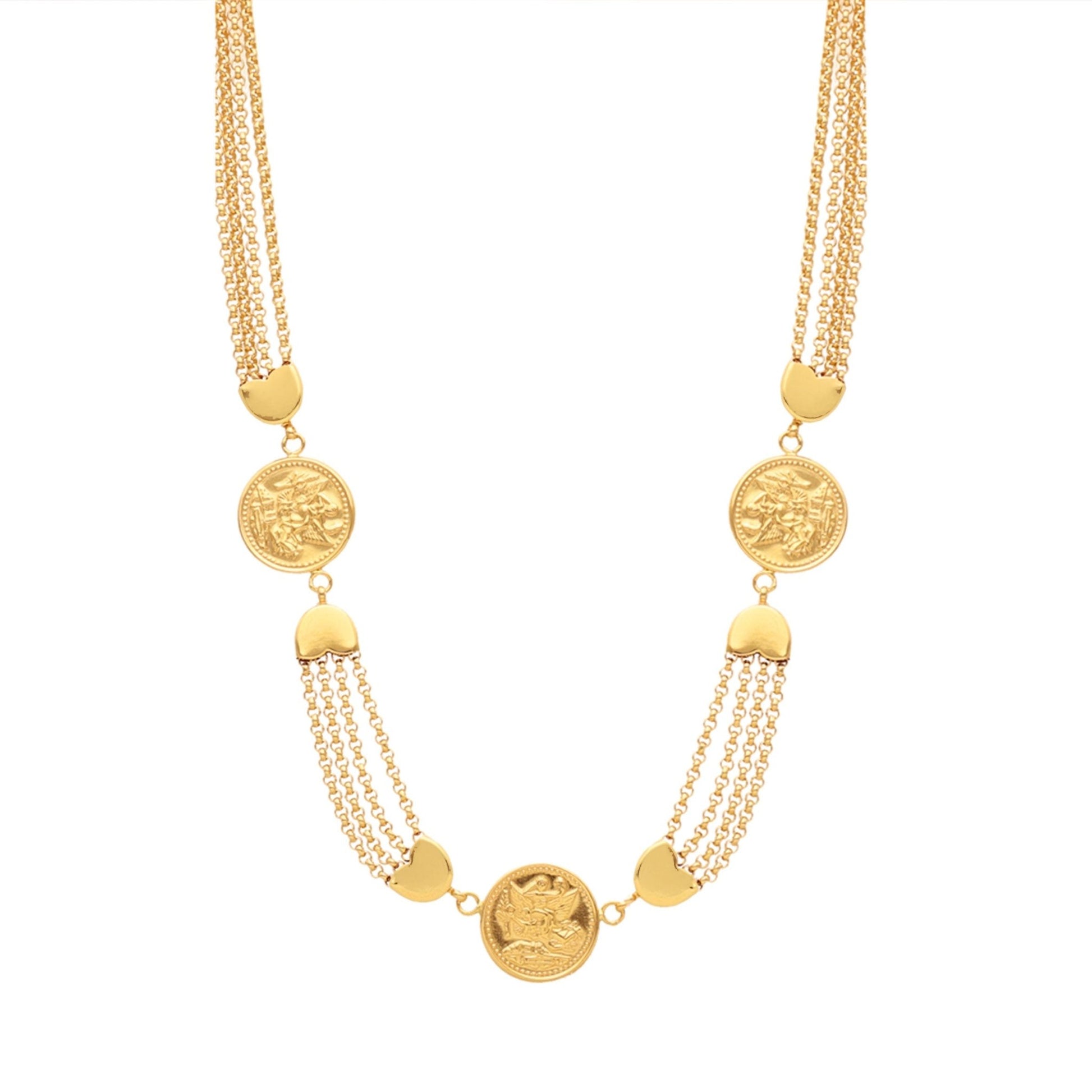 Fio Malha Cordão em Ouro 19kl com Imitação Moedas (43cm) - Loja do Ouro