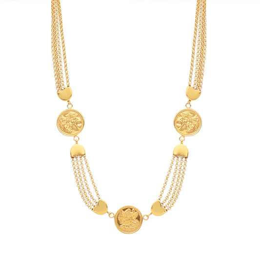 Fio Malha Cordão em Ouro 19kl com Imitação Moedas (43cm) - Loja do Ouro