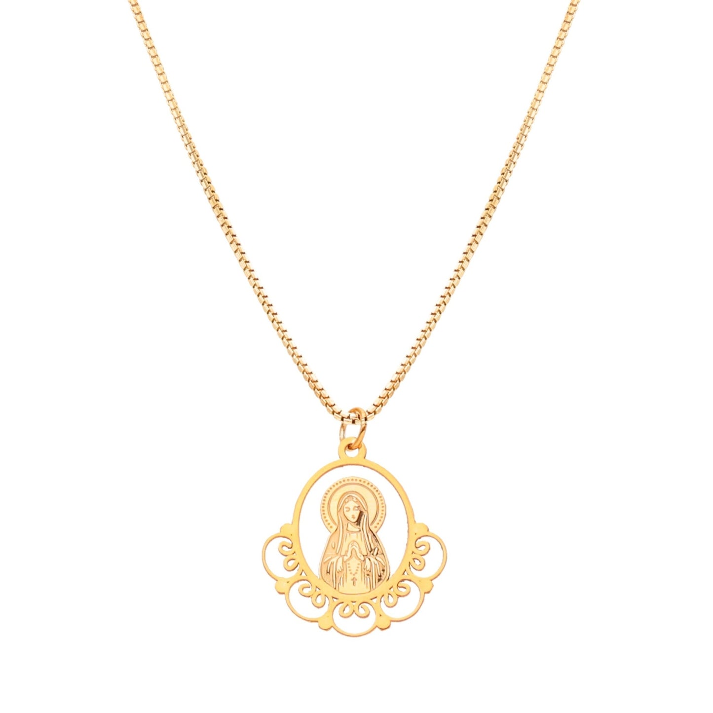 Fio Nossa Senhora de Fátima em Prata Dourada - Loja do Ouro