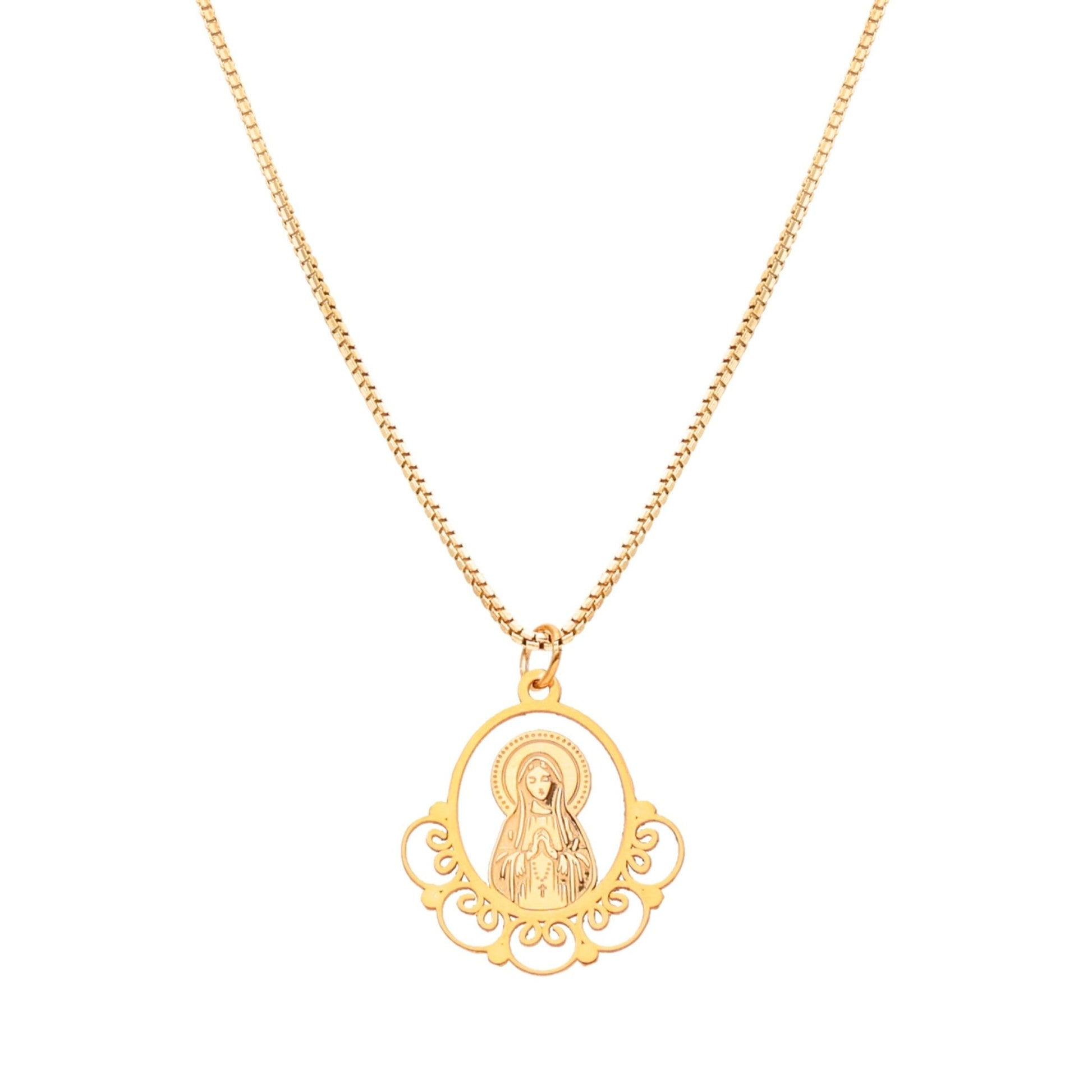 Fio Nossa Senhora de Fátima em Prata Dourada - Loja do Ouro