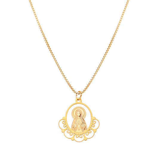 Fio Nossa Senhora de Fátima em Prata Dourada - Loja do Ouro