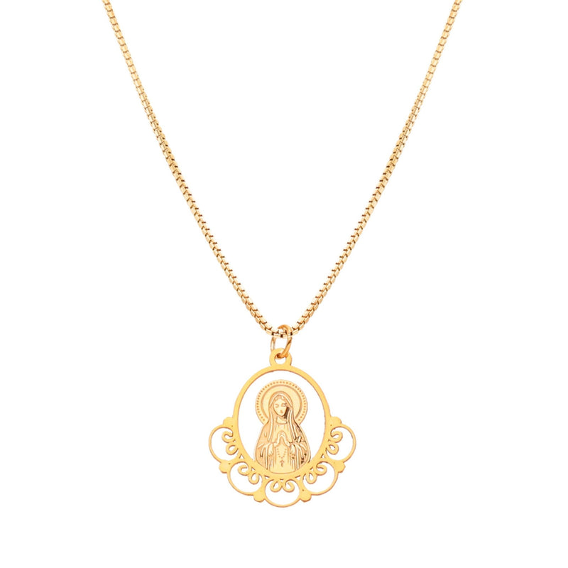 Fio Nossa Senhora de Fátima em Prata Dourada - Loja do Ouro