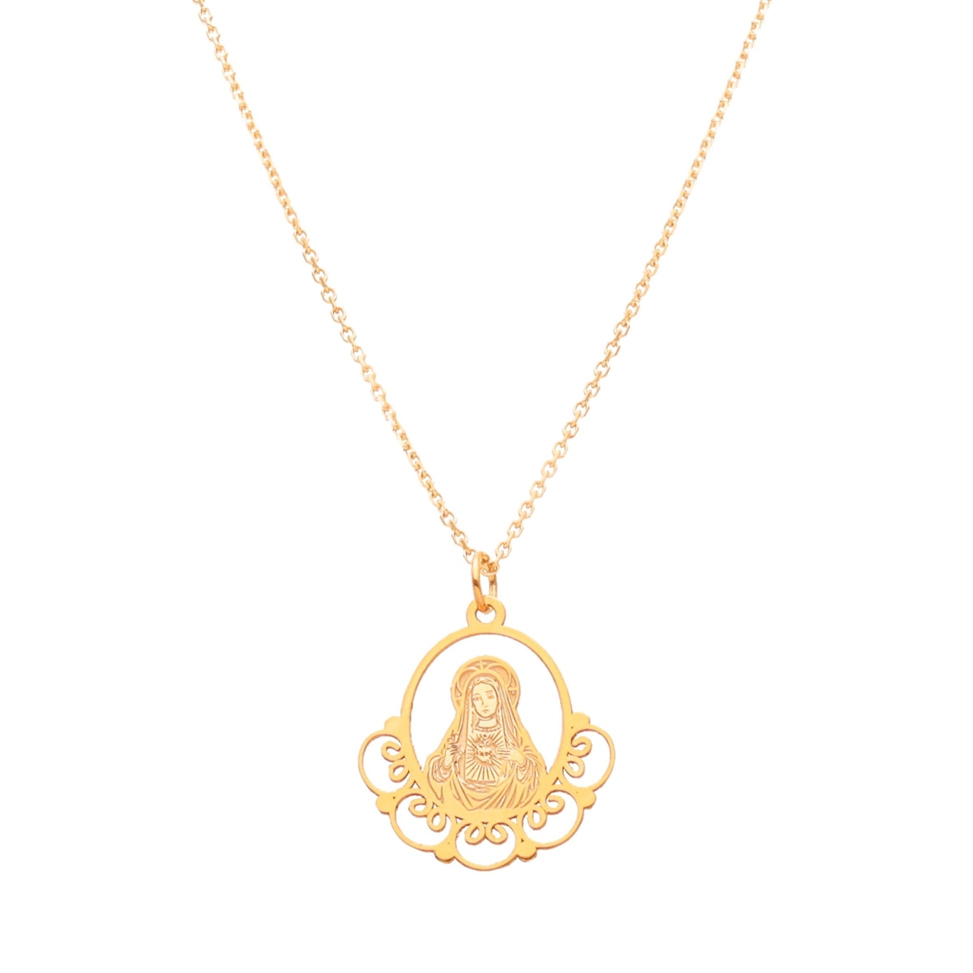 Fio Nossa Senhora do Sagrado Coração em Prata Dourada - Loja do Ouro