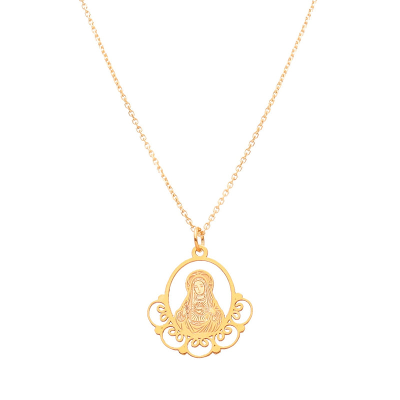 Fio Nossa Senhora do Sagrado Coração em Prata Dourada - Loja do Ouro