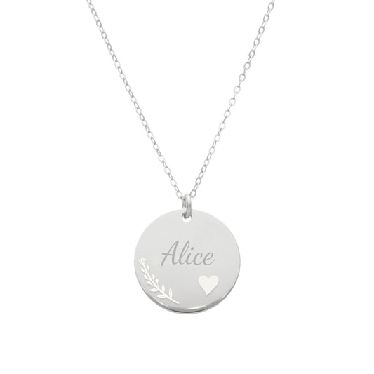 Fio Personalizável em Prata com Nome, Coração e Motivos Florais (40cm) - Loja do Ouro