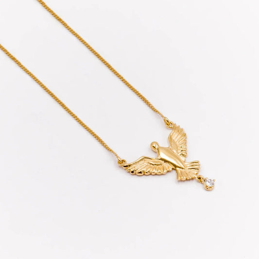 Fio Pomba em Prata Dourada com Zircónia - Loja do Ouro