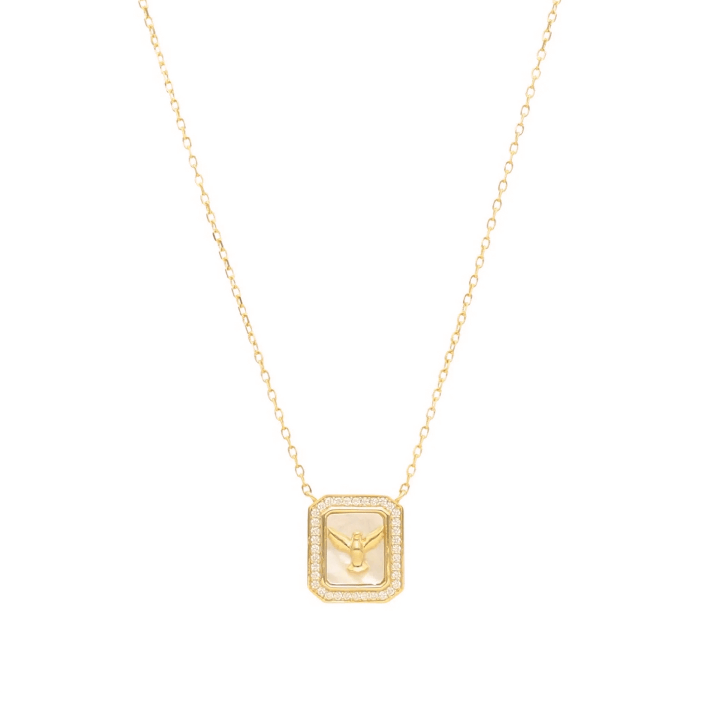 Fio Pomba em Prata Dourada com Zircónia e Madrepérola - Loja do Ouro