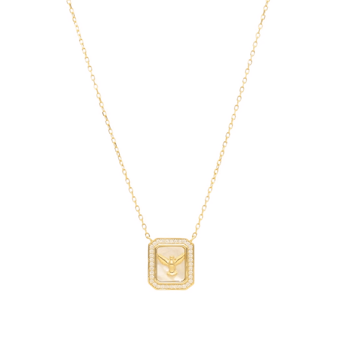 Collar de paloma plateada con circonia y nácar - Gold Store Premium