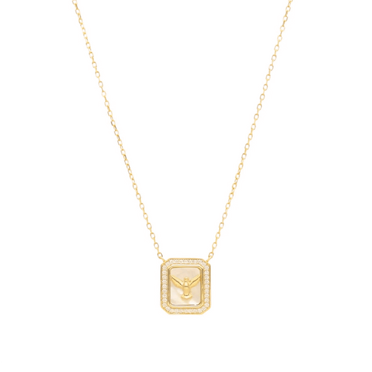 Fio Pomba em Prata Dourada com Zircónia e Madrepérola - Loja do Ouro