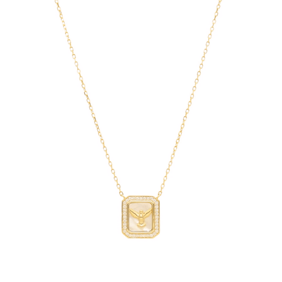 Collar de paloma plateada con circonia y nácar - Gold Store Premium
