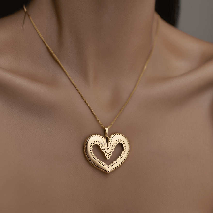 Fio Reflexo Coração em Prata Dourada (38cm) - Loja do Ouro