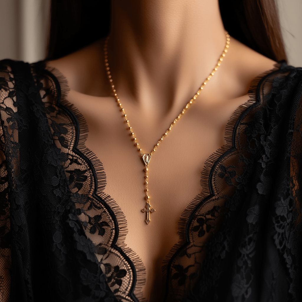 Fio Terço em Ouro 19kl com Nossa Senhora e os Pastorinhos (40cm) - Loja do Ouro