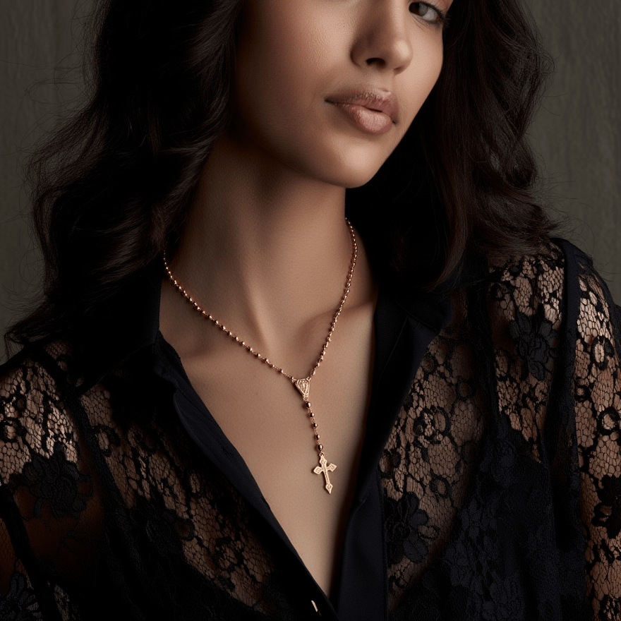 Fio Terço em Ouro 19kl com Nossa Senhora e os Pastorinhos (40cm) - Loja do Ouro