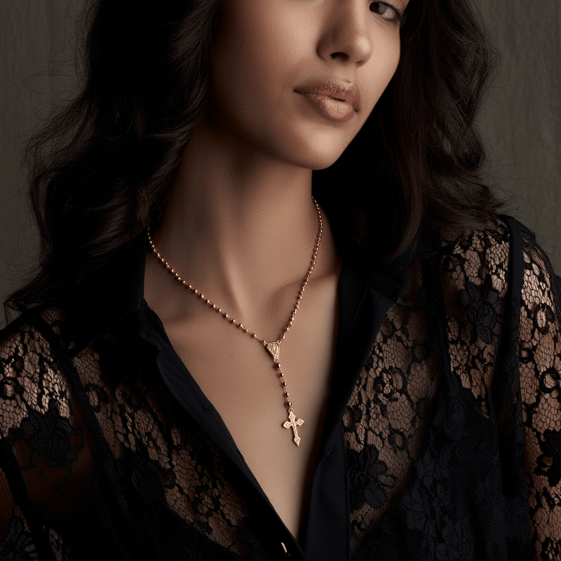 Fio Terço em Ouro 19kl com Nossa Senhora e os Pastorinhos (40cm) - Loja do Ouro